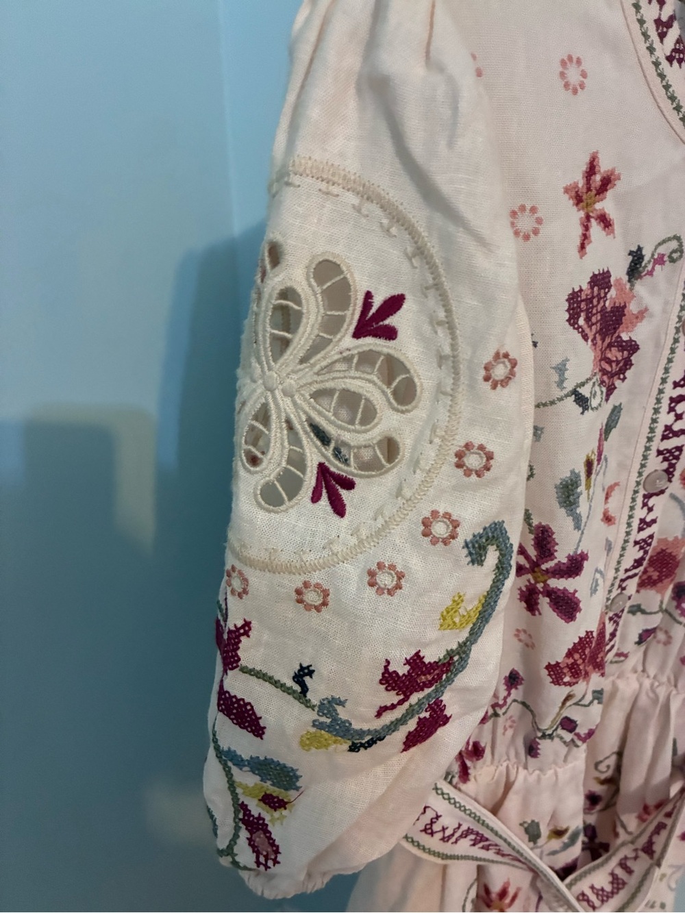 Caroline Constas Cream Mini Dress with Multicolor Floral Embroidery - Picture 4 of 9